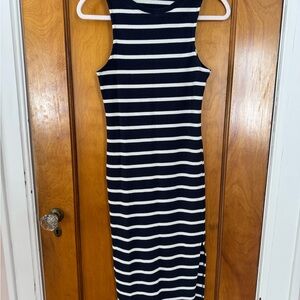 Pull&Bear Navy and White Striped Midi Dress
